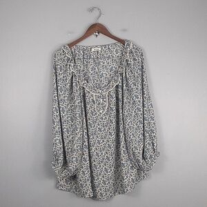 Max Studio Floral Cottage Core Pheasant Blue Blouse